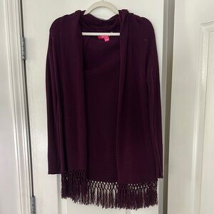 Women's Burgundy Sweater with Fringe